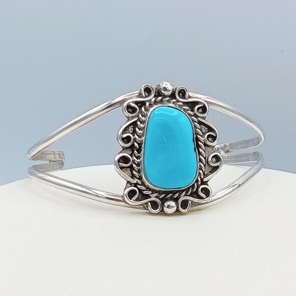 VTG 925 Sterling Silver NAVAJO Turquoise Braided Southwestern Cuff Bracelet - Picture 15 of 16